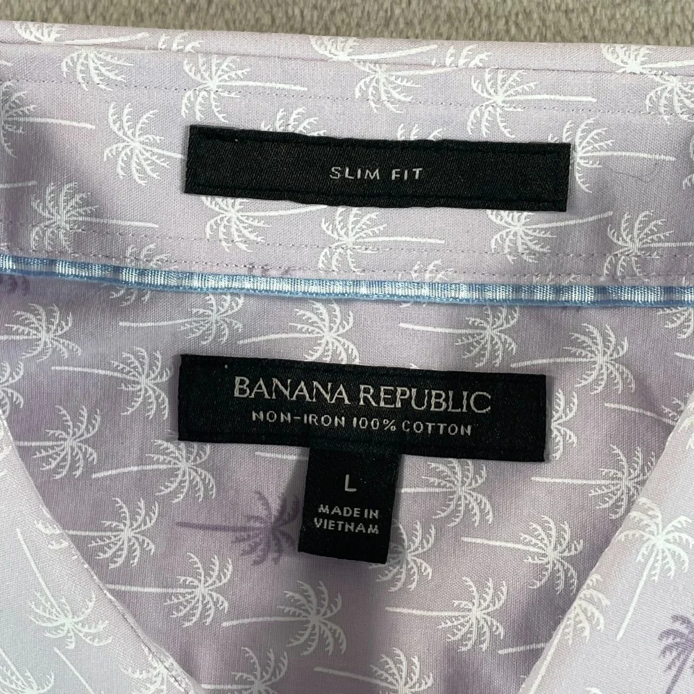 Banana Republic Slim Fit Shirt Men Large Lavender Palm Trees‎ Non Iron LS NWOT